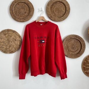 Vintage Y2K Tommy Hilfiger Tommy Girl Red Oversized Crew Neck Sweatshirt XL